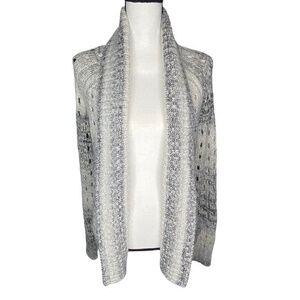 American Eagle AEO Cardigan Sweater Gray White and Metallic Silver Open Knit